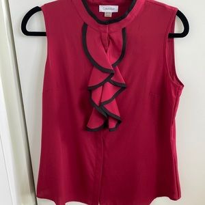 Calvin Klein | Size Small | Maroon Ruffle Sleeveless Shirt Career Work Business